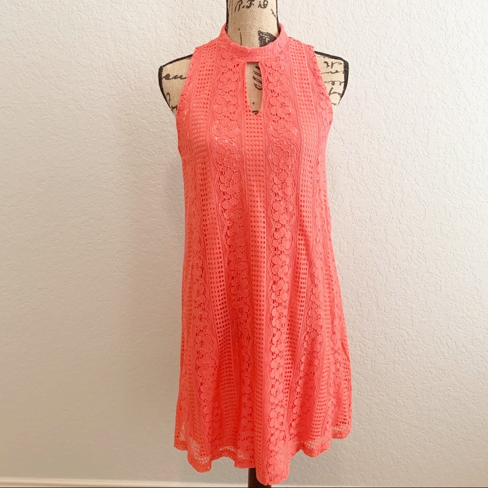 Dainty Hooligan Sleeveless Coral Lace Lined Dress